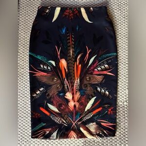 Nicole Miller Artelier Feather Print Pencil Skirt Size 10